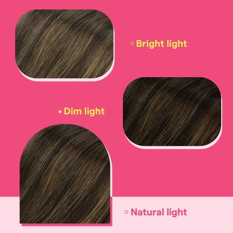 Ve Sunny Tape in Hair Extensions Real Human Hair Invisible Remy Human Hair Straight Tape Ins Double Sided Darkest Brown Ombre Medium Brown Balayage 20 inch 10Pcs 25G - Image 5